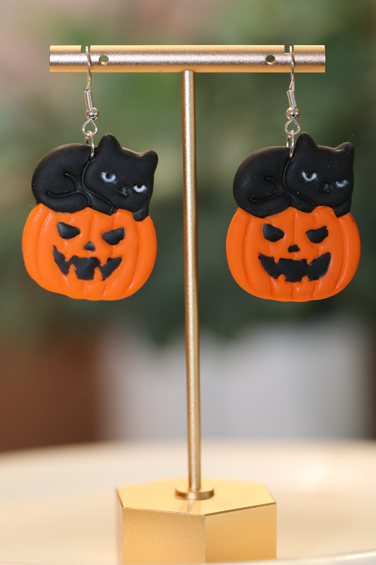 Black Cat Pumpkin Dangles