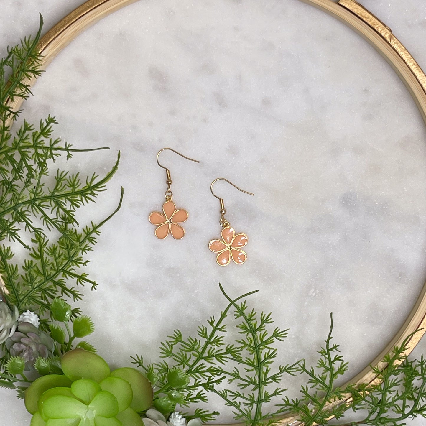 Peach Flower Power Drop Earrings