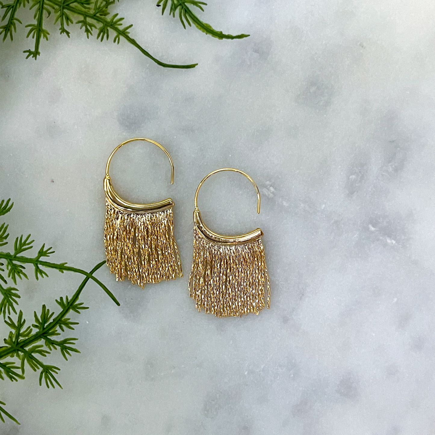 Golden Fringe Hoop Earrings