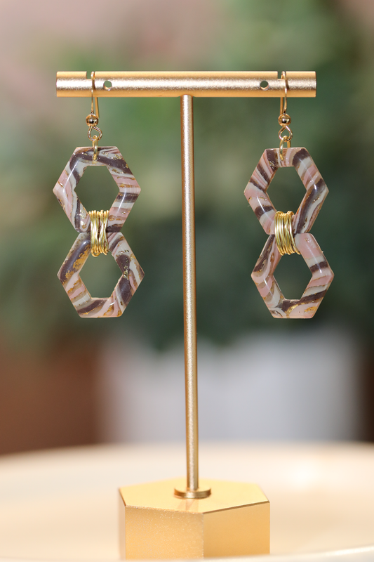 Marbled Mocha Hexagon Link Dangles