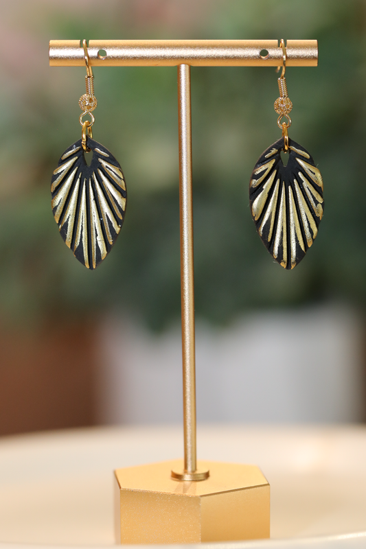 Gilded Leaf Dangles - Black