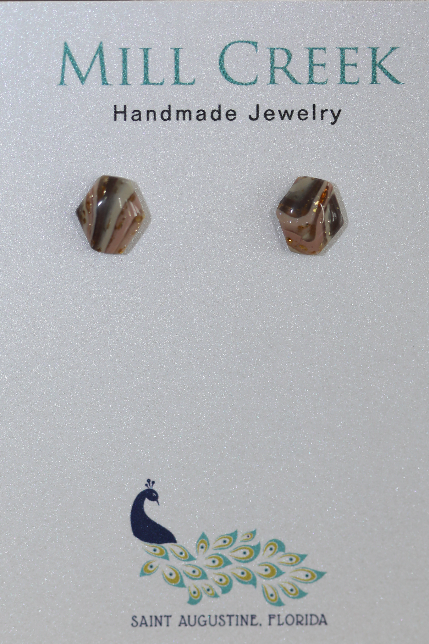 Marbled Mocha Hexagon Studs