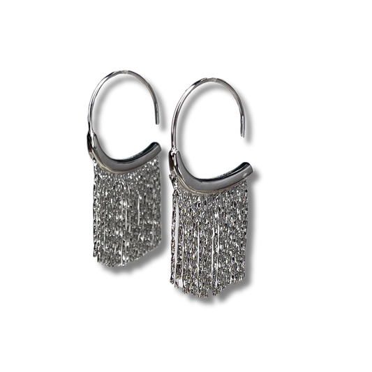 Silver Fringe Hoop Earrings