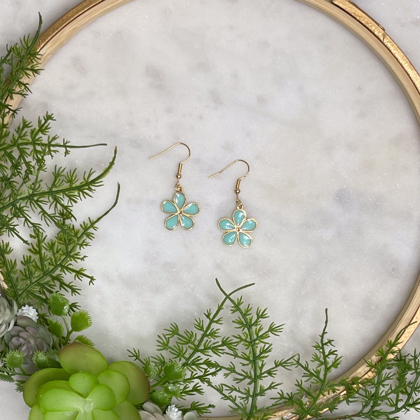 Mint Flower Power Drop Earrings