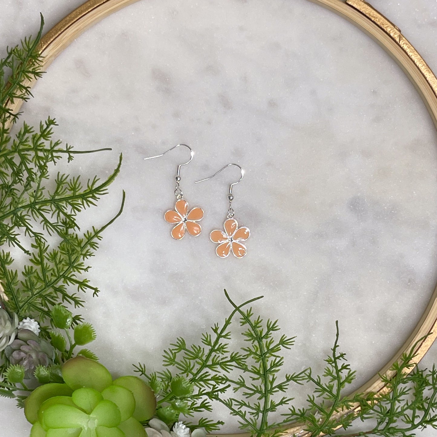 Peach Flower Power Drop Earrings