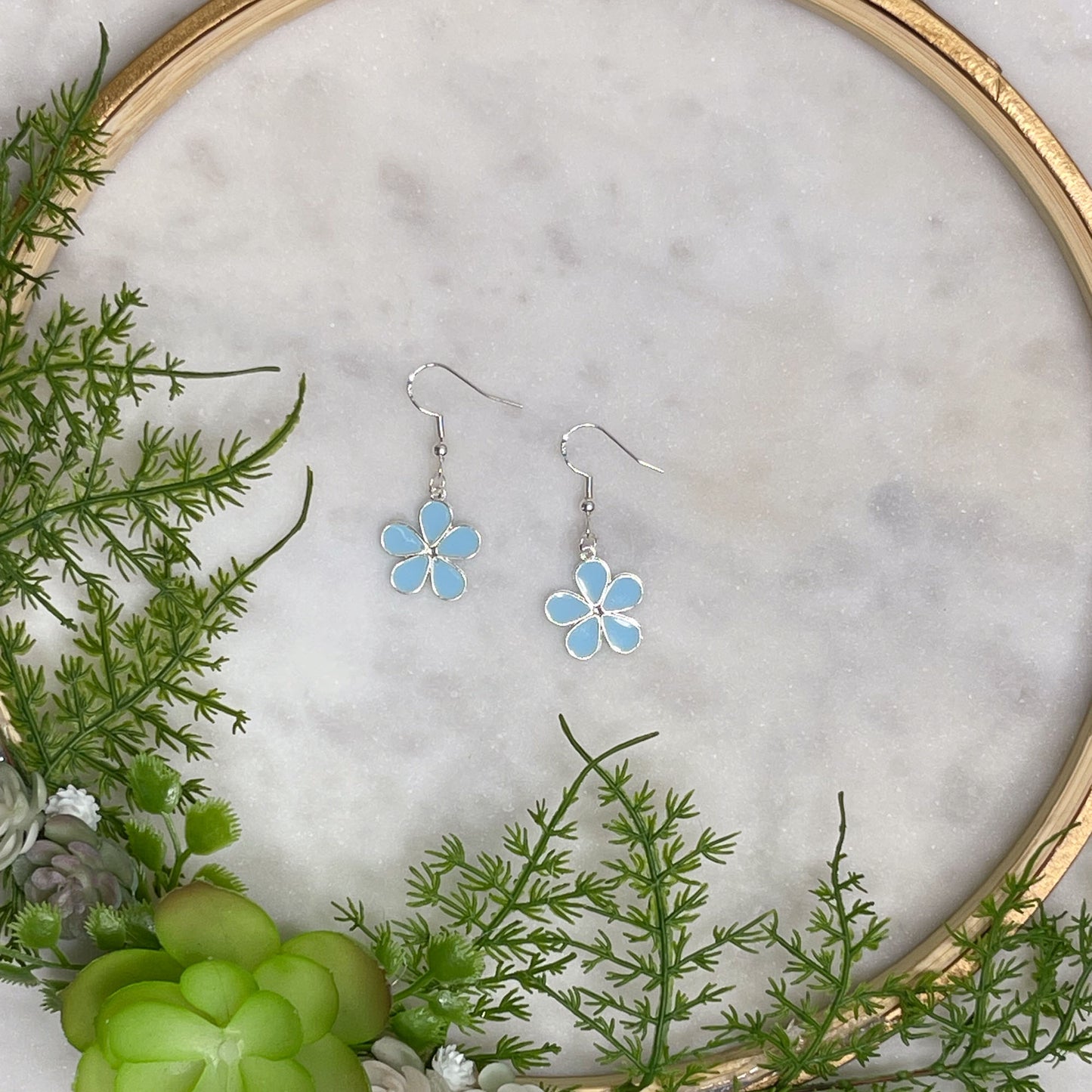 Sky Blue Flower Power Drop Earrings