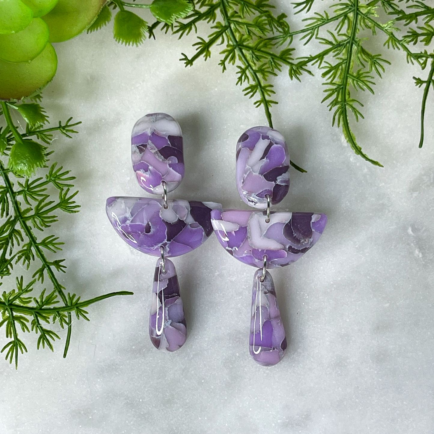 Purple Mosaic Dangle Earrings