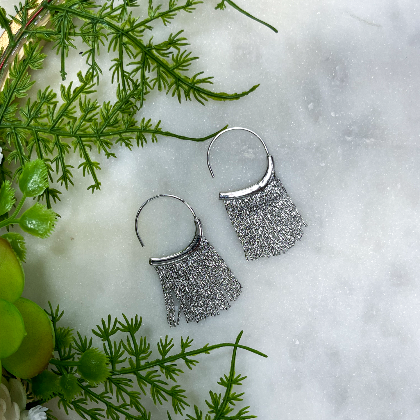 Silver Fringe Hoop Earrings