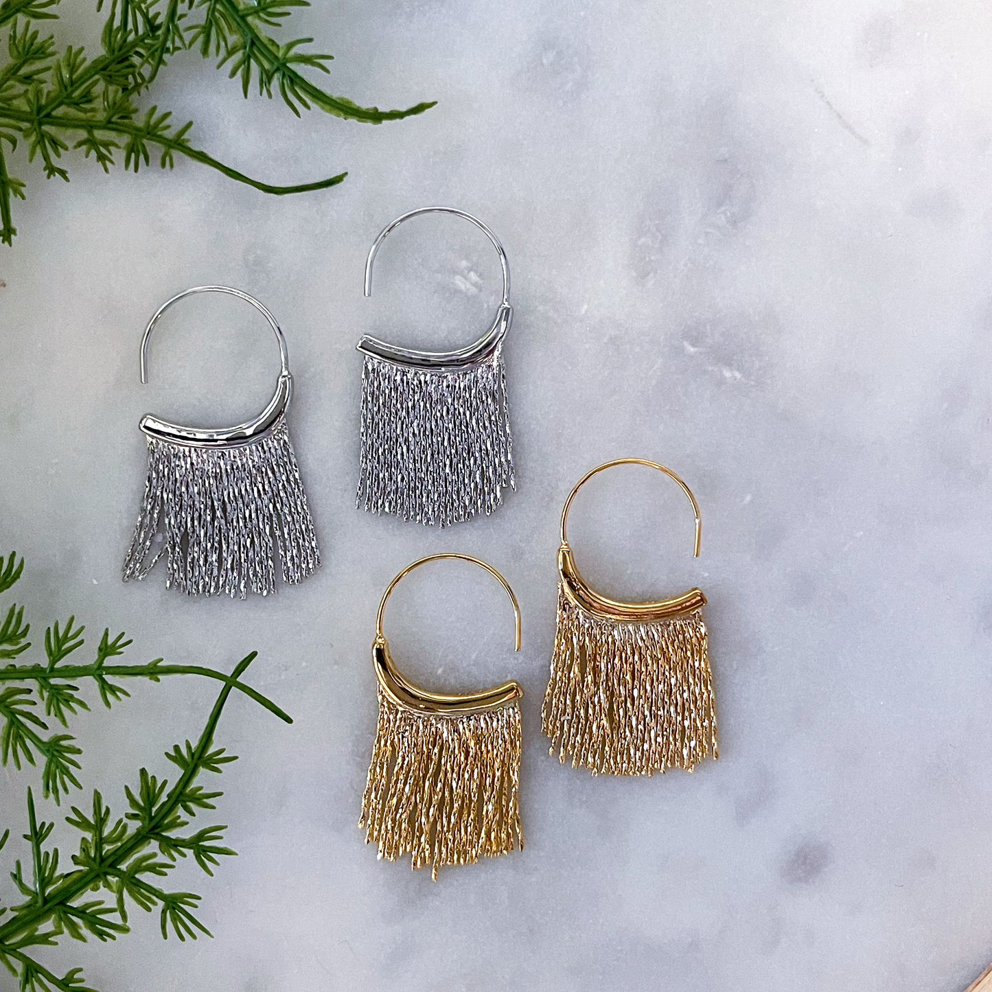 Silver Fringe Hoop Earrings