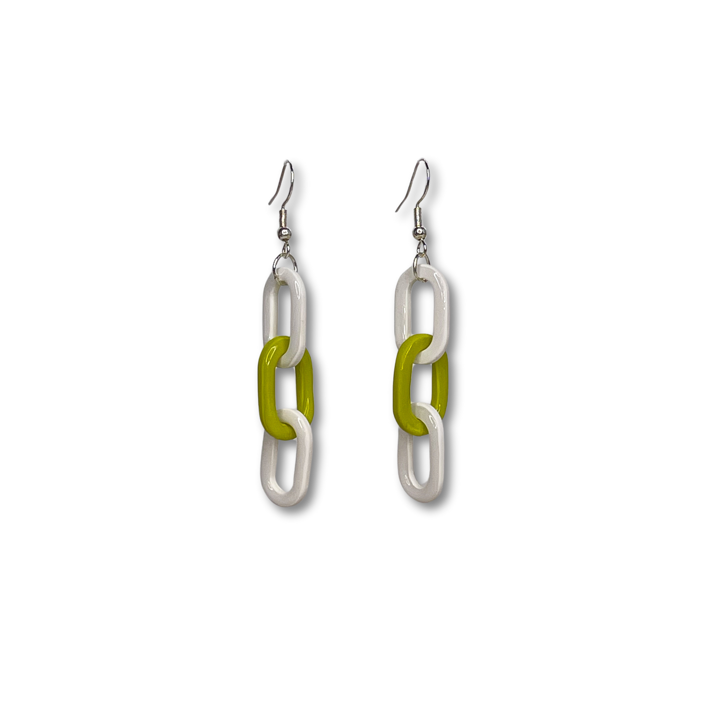 Zesty Lime & White Twist Chain Link Drop Earrings