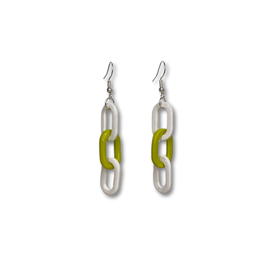 Zesty Lime & White Twist Chain Link Drop Earrings